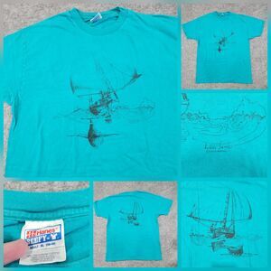 VTG 90s Whale Sailing Ship Sea Ocean Mens Adult XL Double Sided Graphic T Shirt